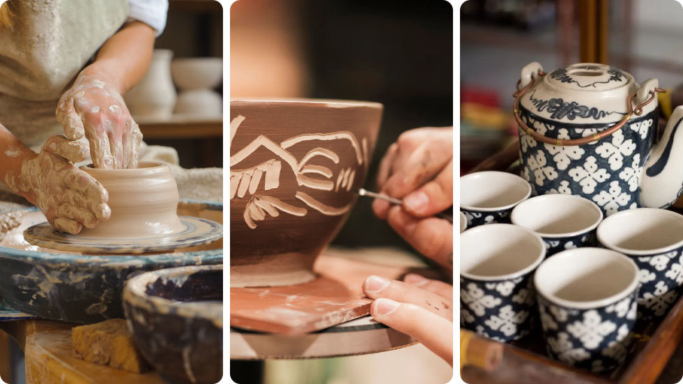 Processo de produção de cerâmica e olaria do Bat Trang